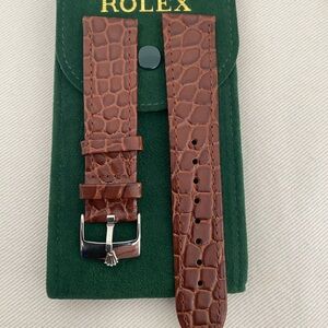 Vintage Rolex Crocodile Pattern Brown Strap with Silver Buckle 20mm with Pouch